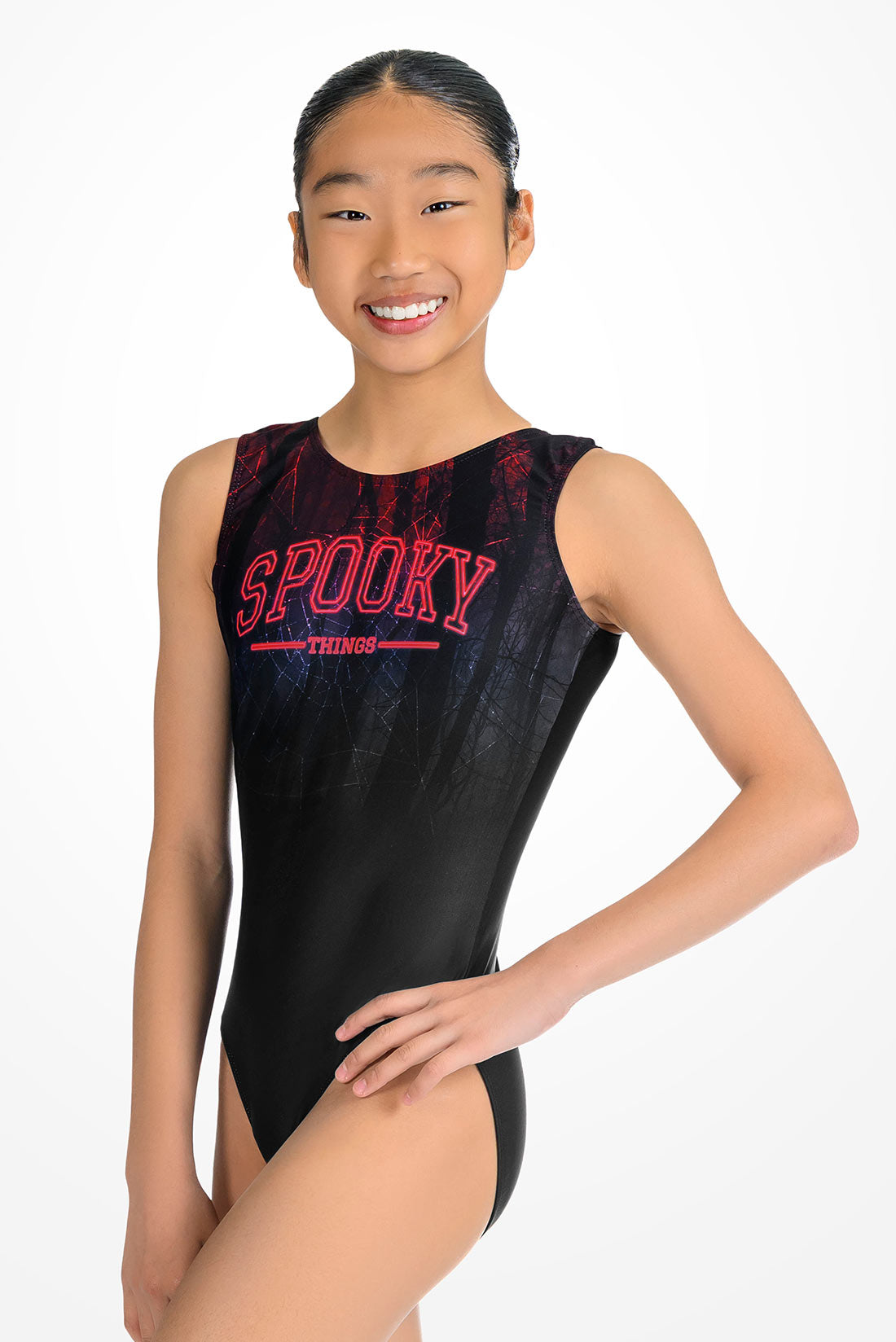 Spooky Things Halloween gymnastics leotard for girls by Destira - side view