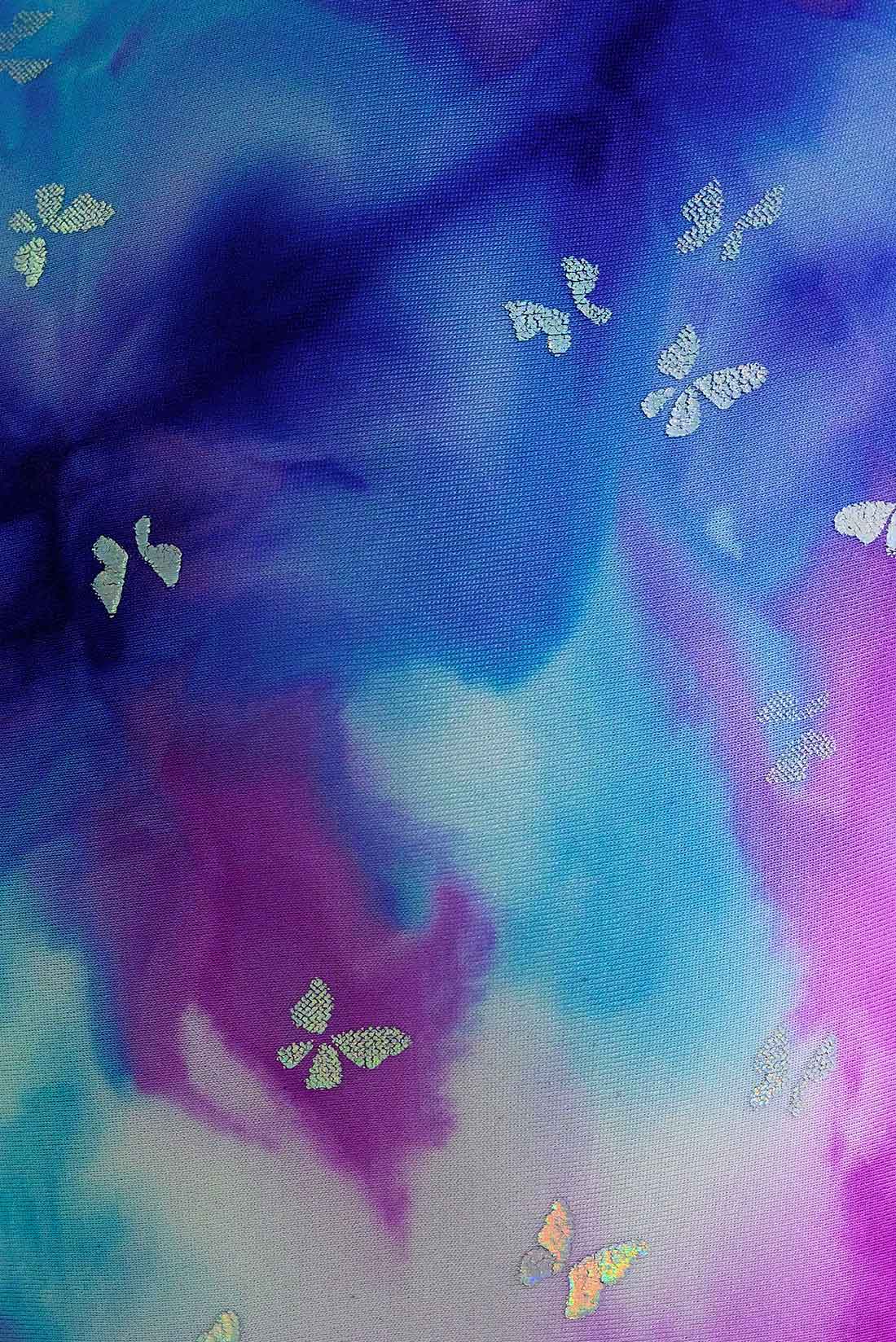 Butterfly print on purple and blue leotard for girls by Destira, 2026