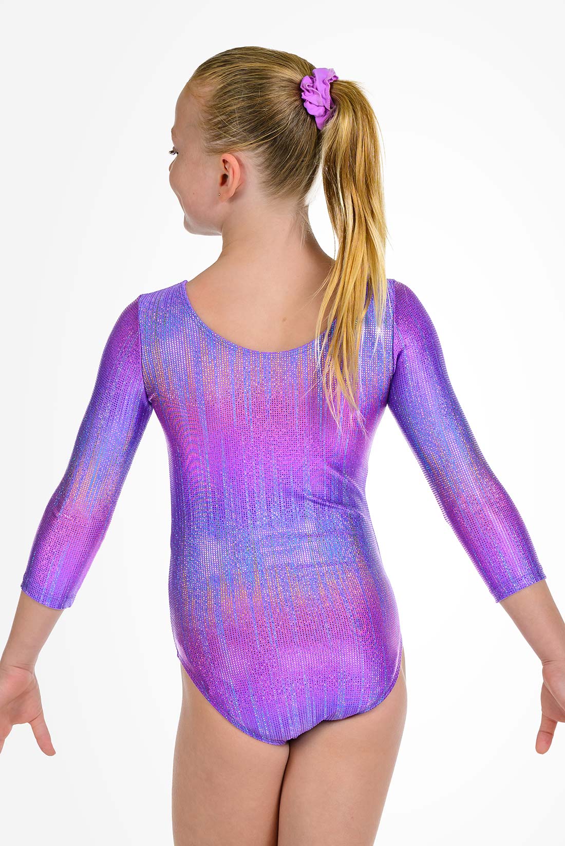 Colorful purple long sleeve leotard for girls by Destira, 2026