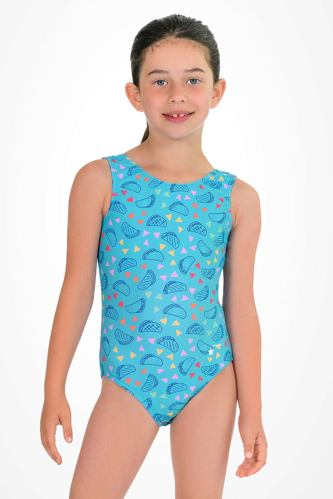 Blue taco leotard for gymnasts by Destira, 2026
