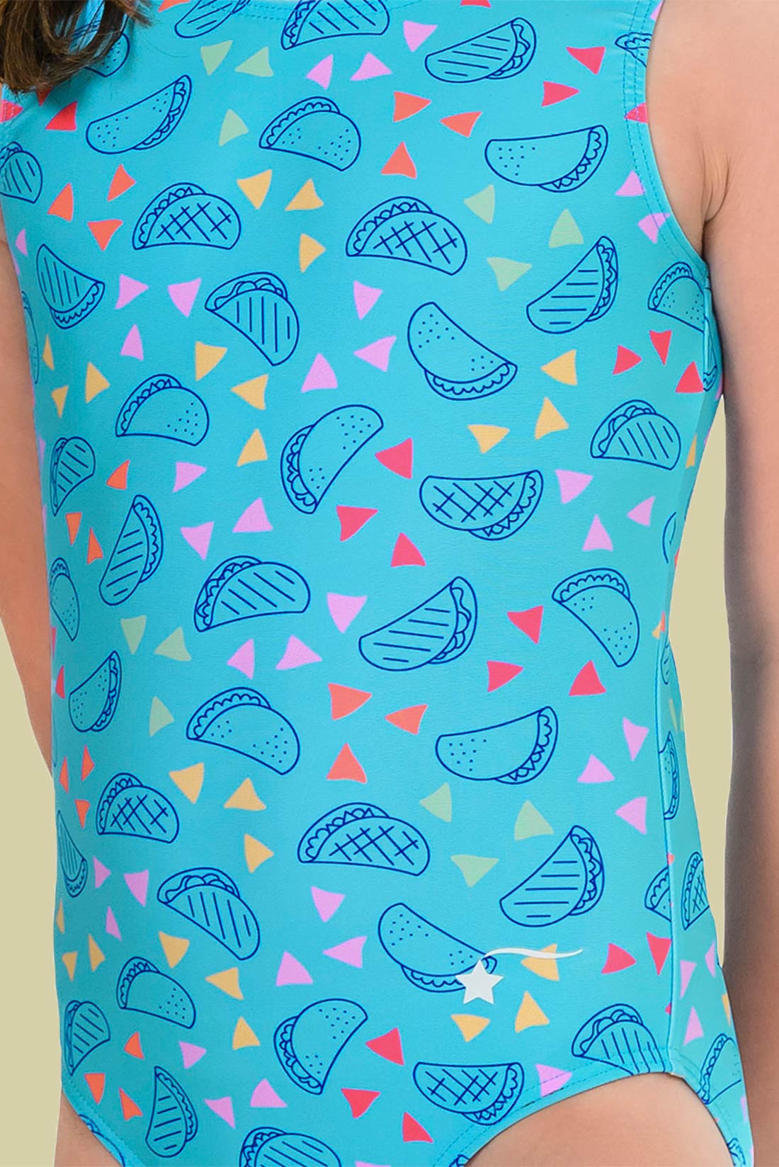 Blue leotard with tacos and colorful tortilla chips by Destira, 2026
