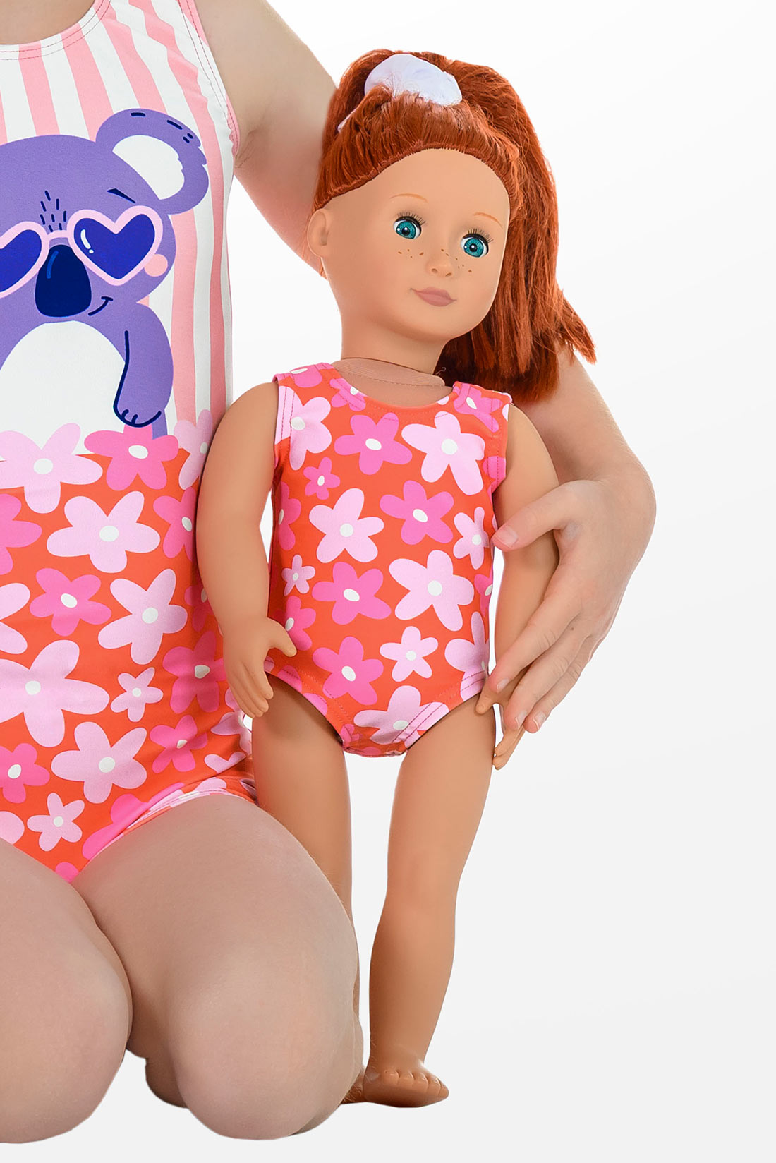 Pink floral leotard for dolls by Destira, 2026
