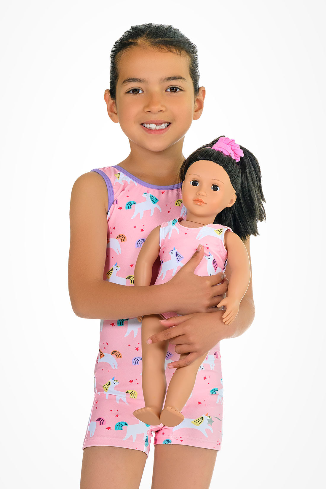 Pink pony unitard and doll leotard by Destira, 2026