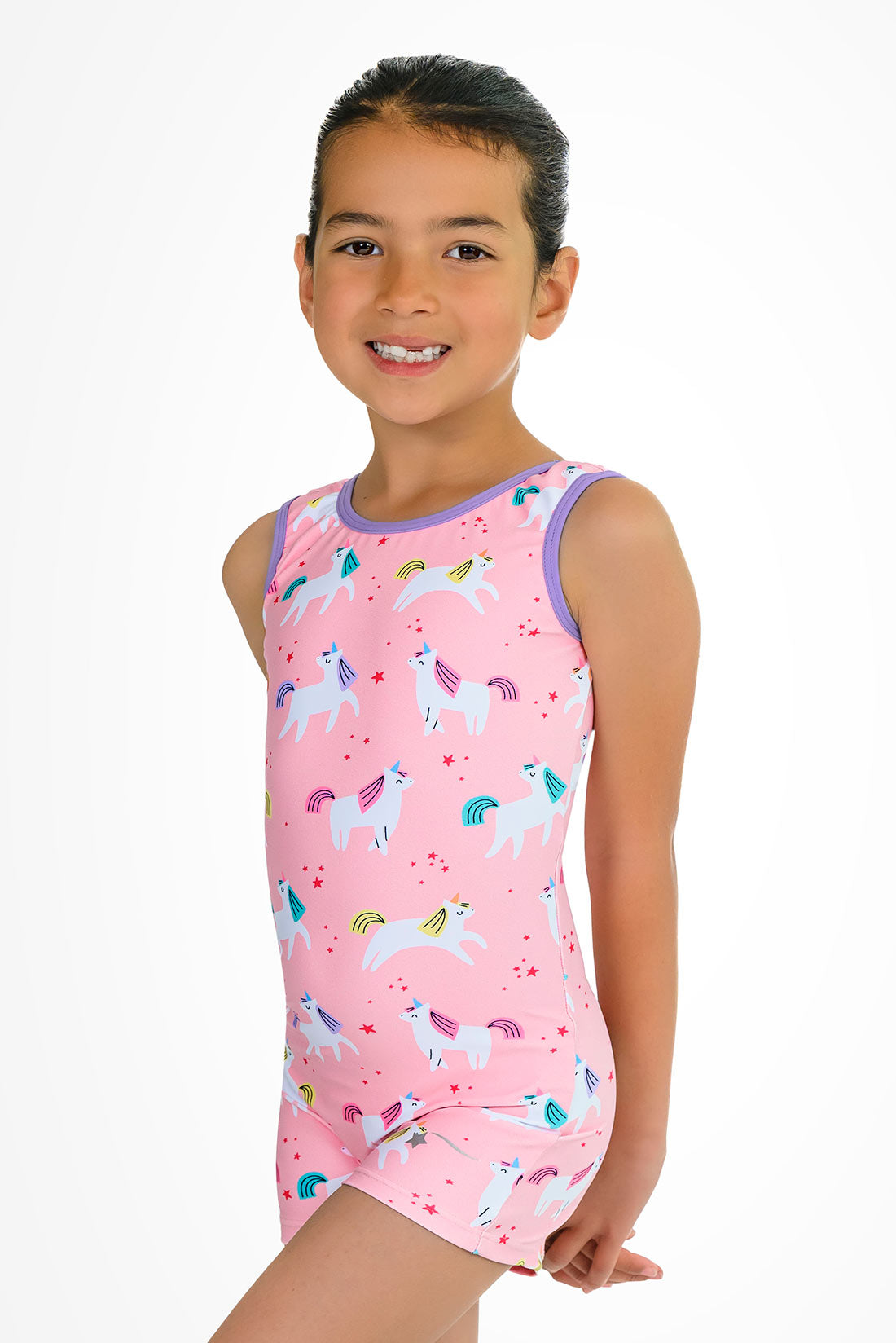Pink unitard with magical unicorns by Destira, 2026