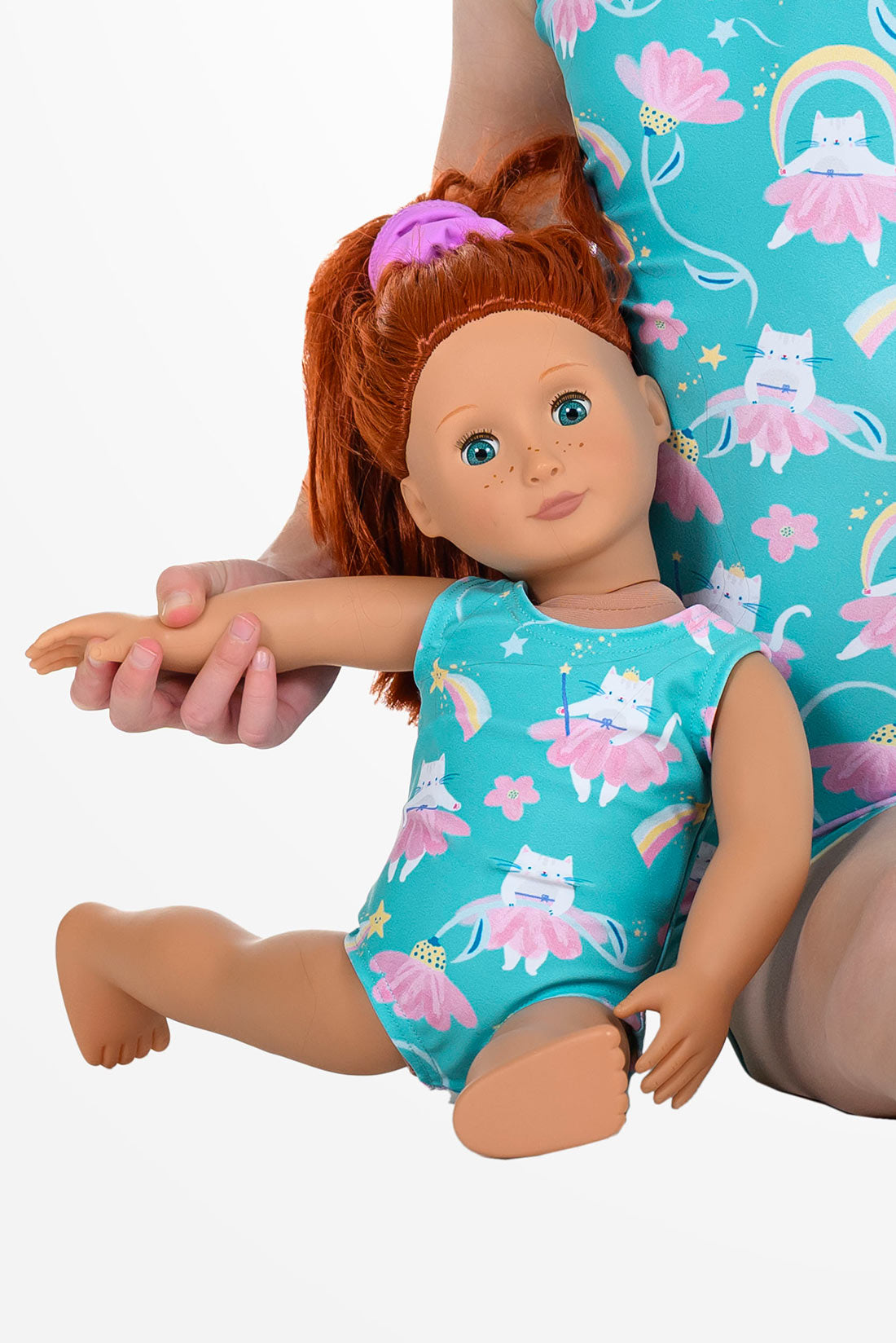 Blue whimsical doll leotard by Destira, 2026