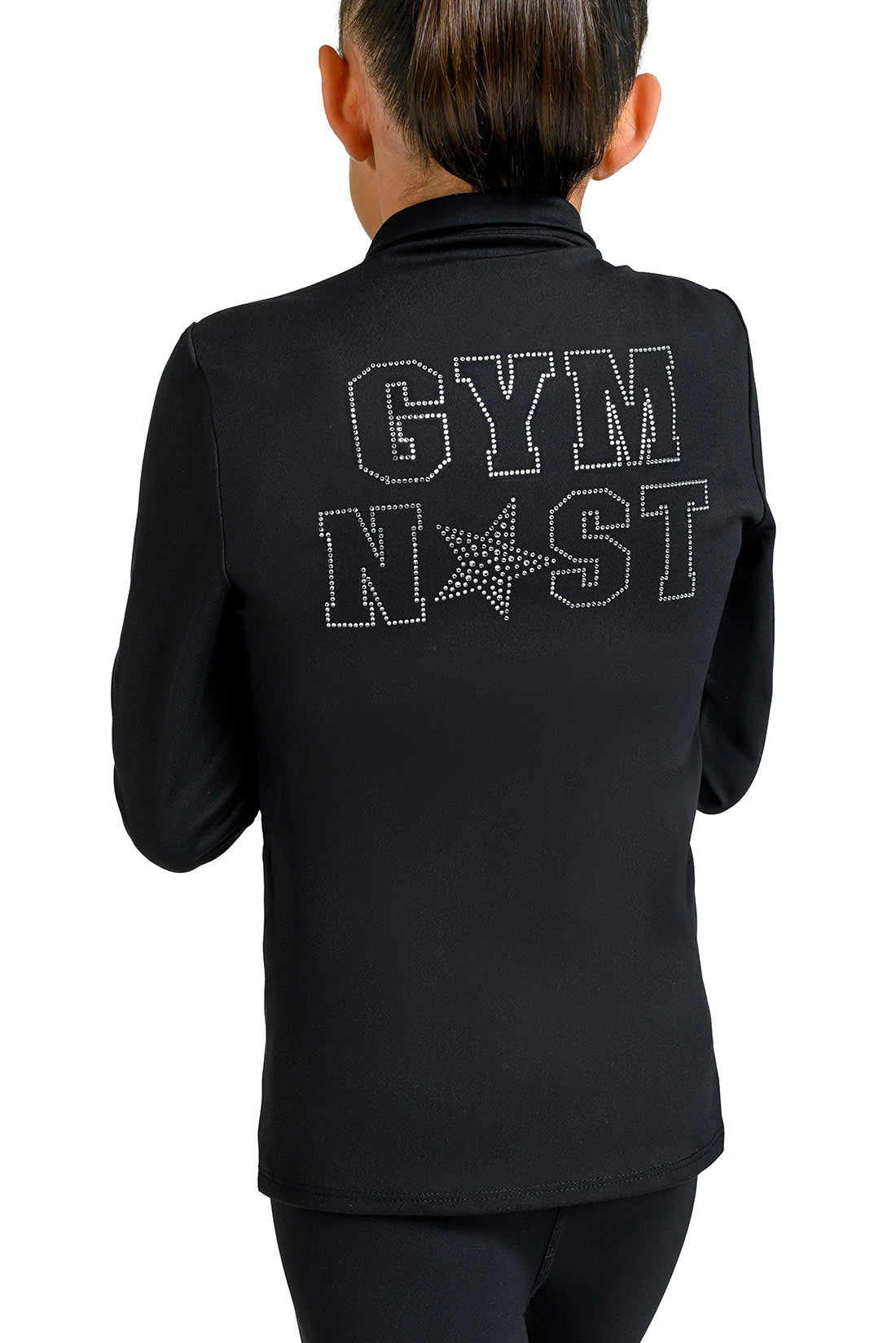 Black warm up jacket with crystals by Destira, 2026