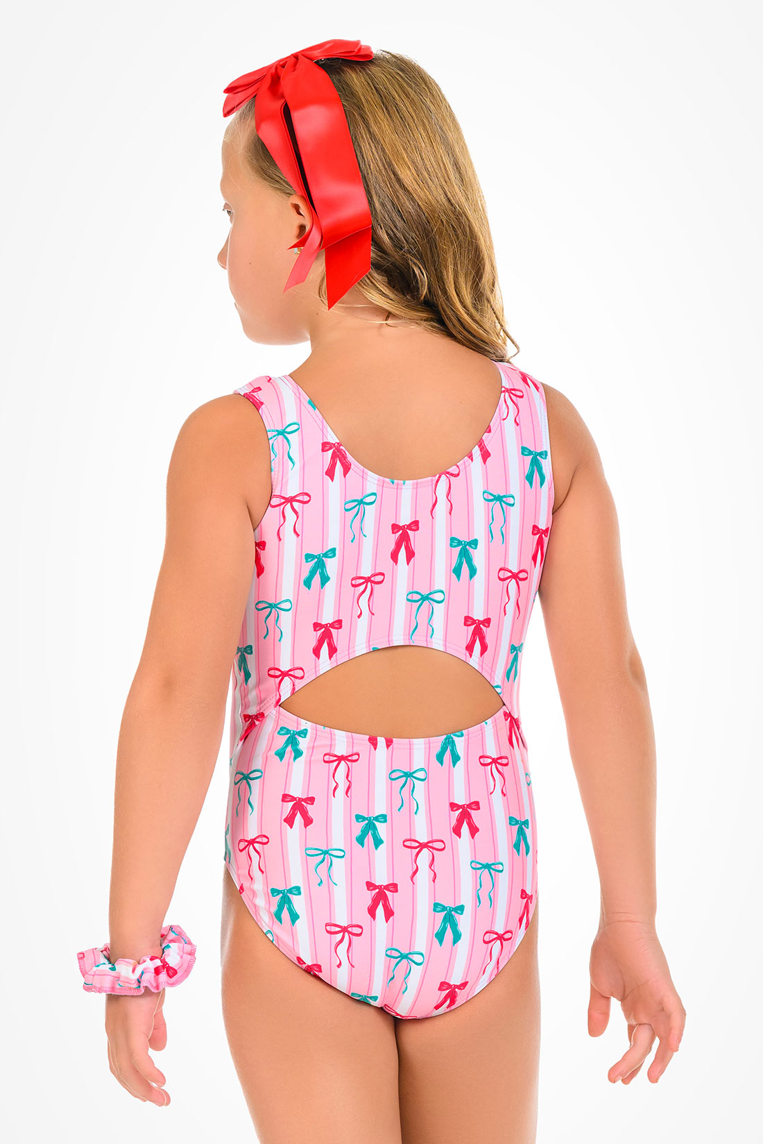 Pink open back leotard for gymnasts by Destira, 2026