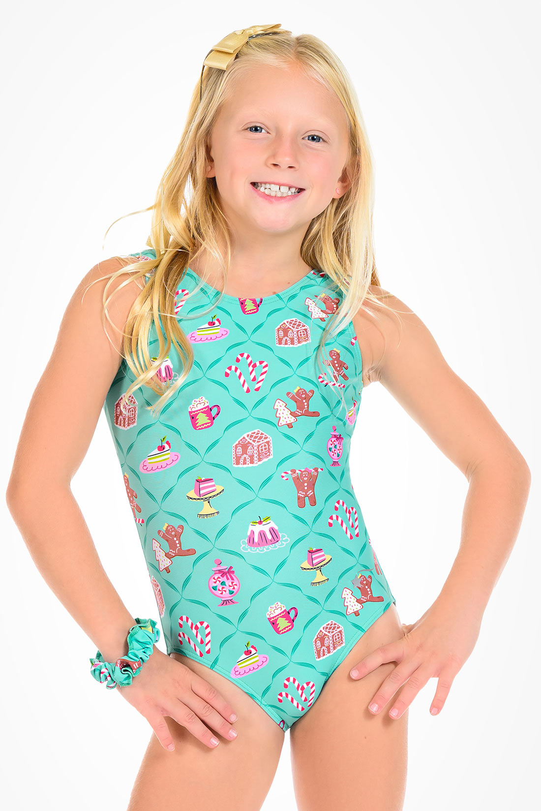 Green gingerbread leotard for girls by Destira, 2026