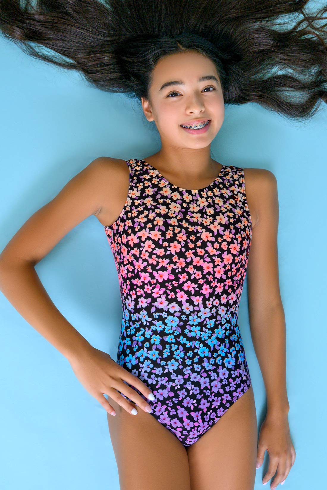 Fun floral practice leotard for girls by Destira, 2026
