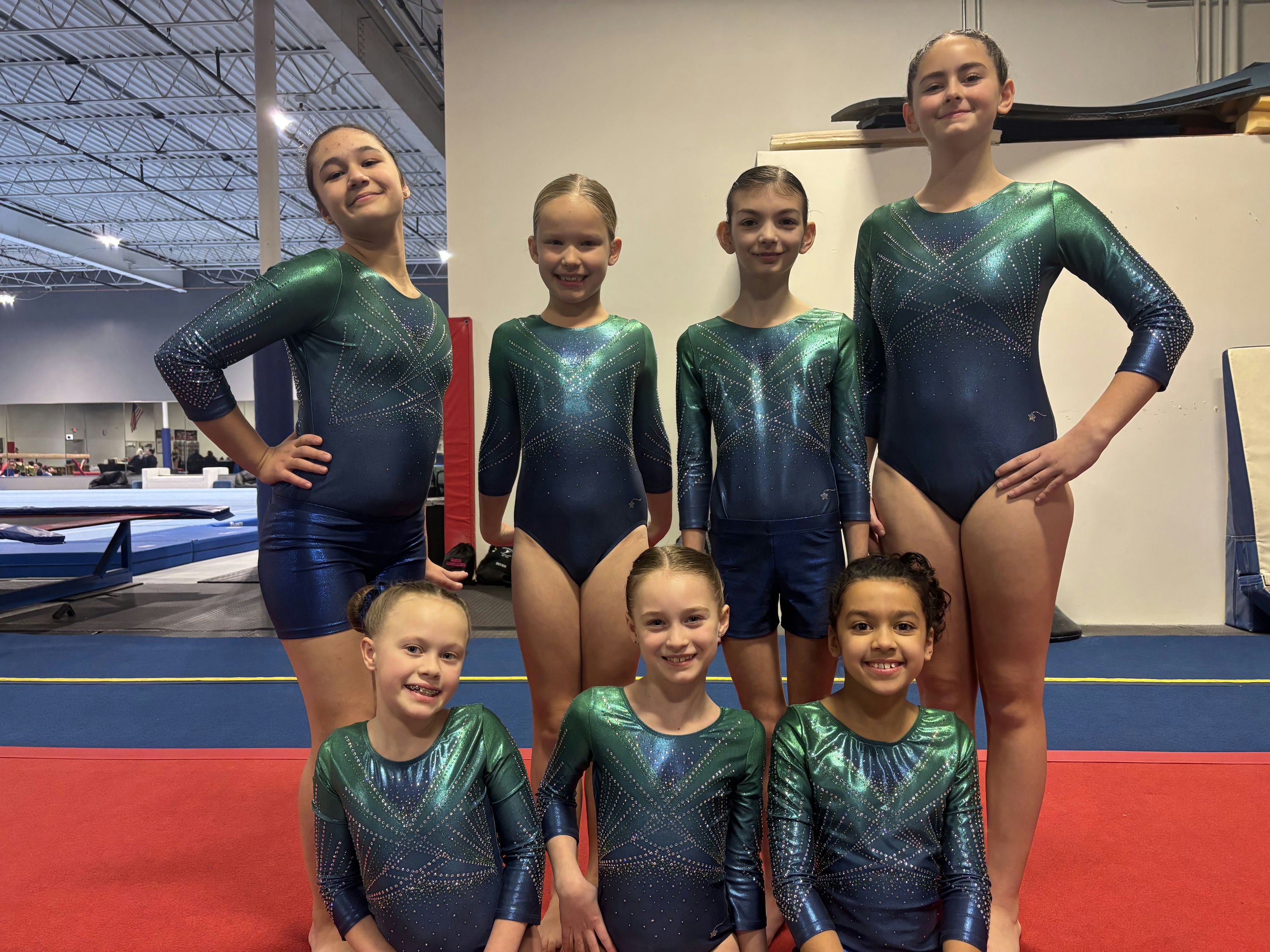 Sparkly blue leotards for gymnastics compeittion by Destira, 2025