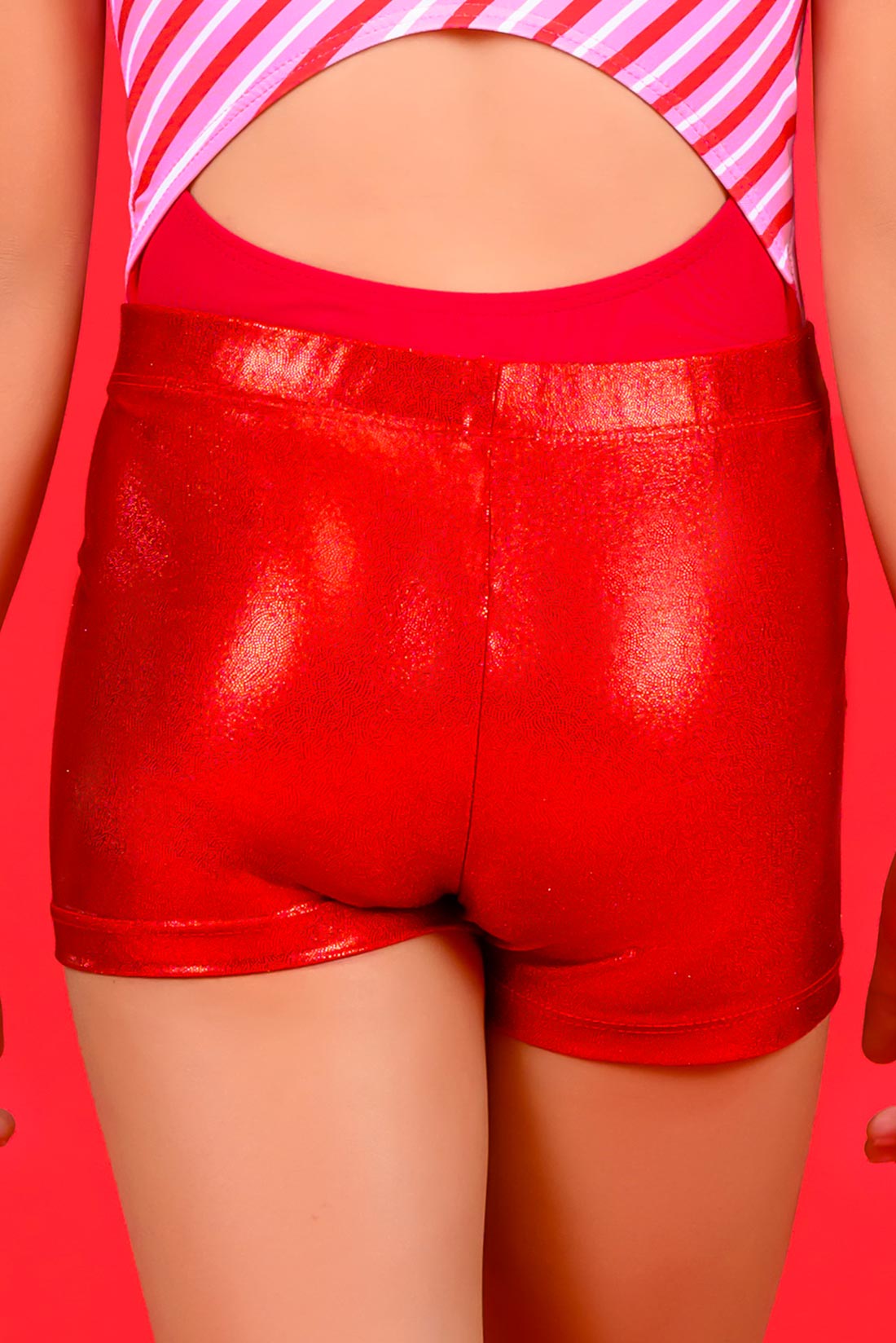 Metallic red shorts for girls in sports by Destira, 2024