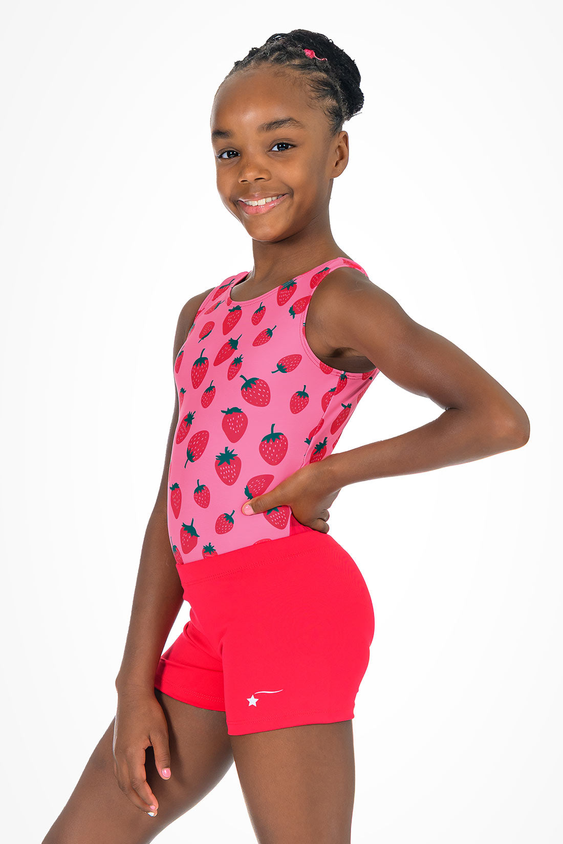 Athletic red shorts for girls in gymnastics by Destira, 2025