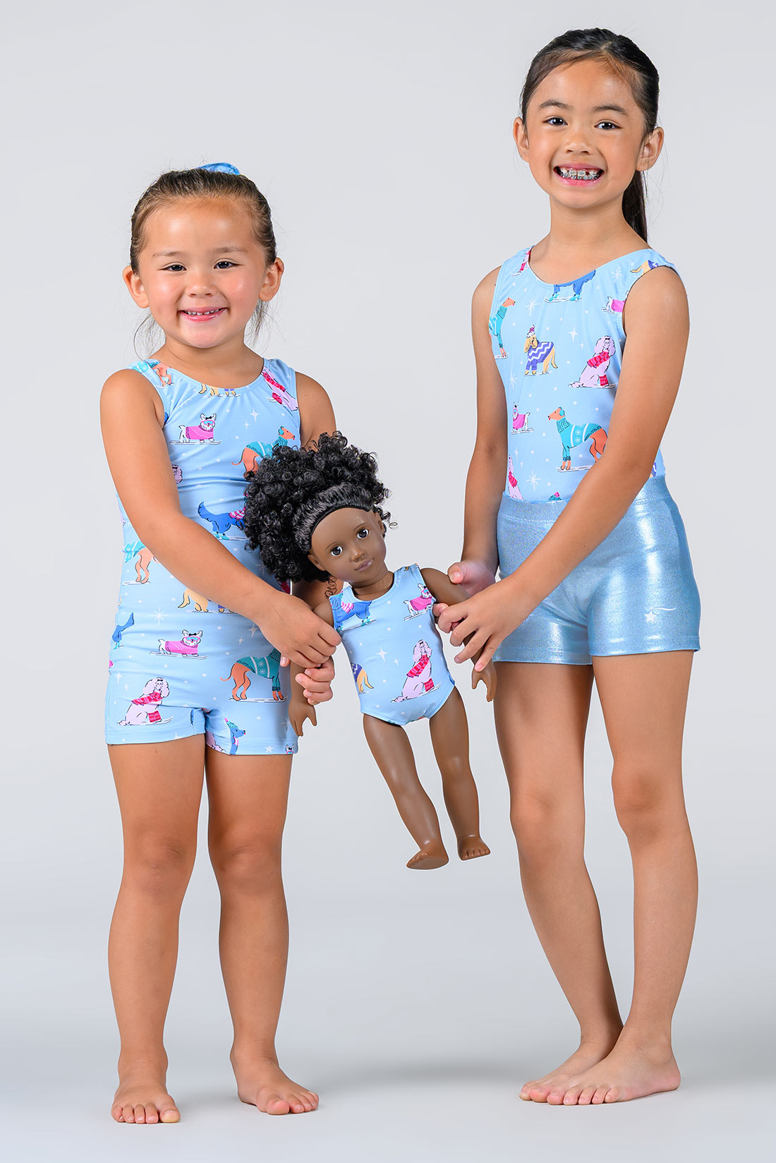 Sky blue gymnastics outfits with puppies by Destira, 2025