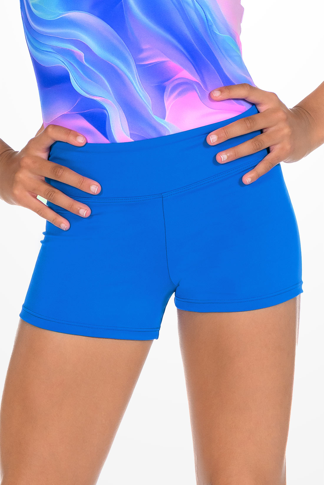 Blue high waisted activewear shorts by Destira, 2026