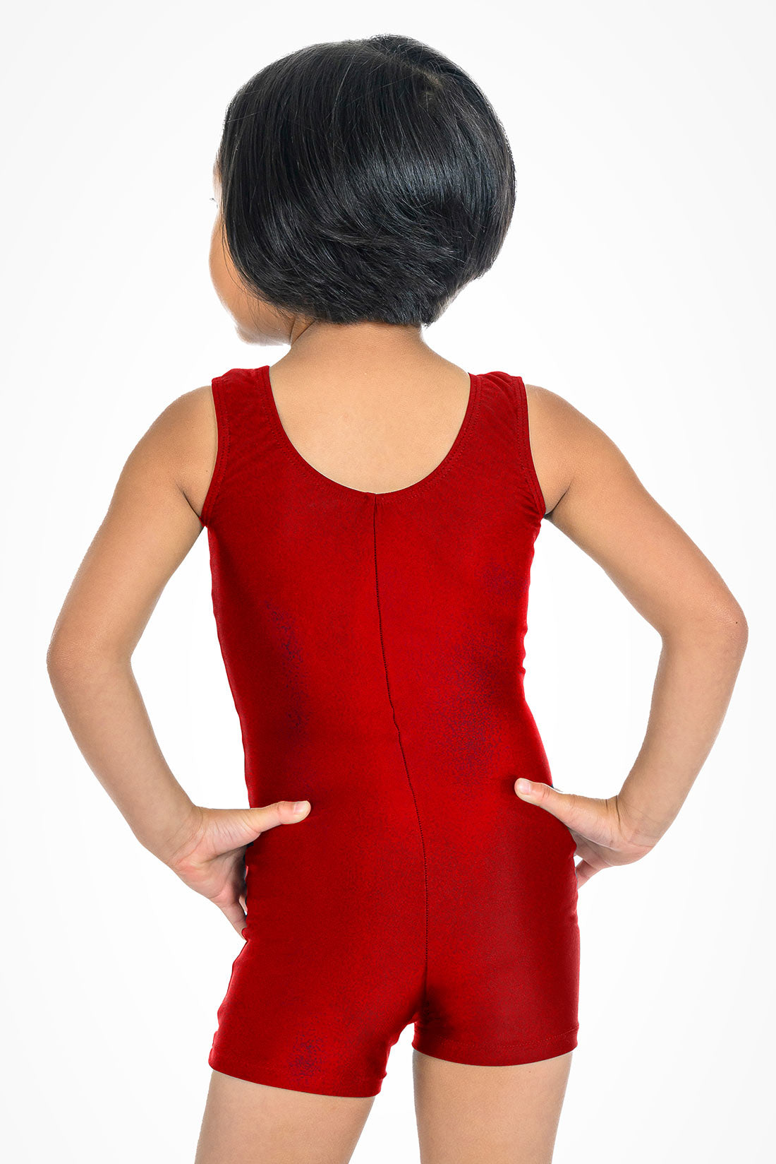 Red unitard for gymnasts by Destira, 2026