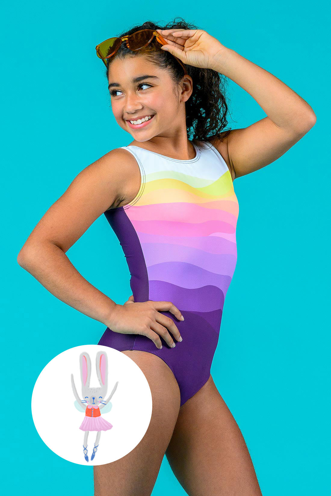 Sunset themed girls gymnastics leotard, Destira, 2023