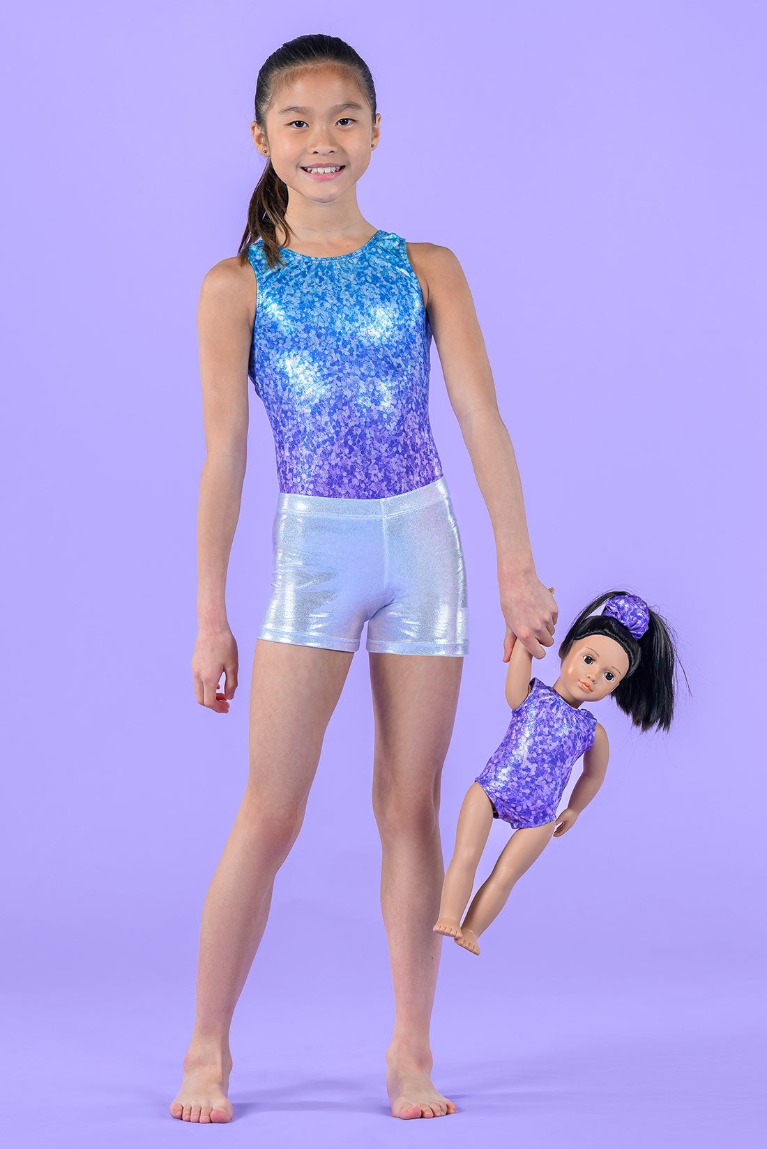 Sparkle gymnastics outfit with matching doll leotard for gymnasts, Destira, 2023