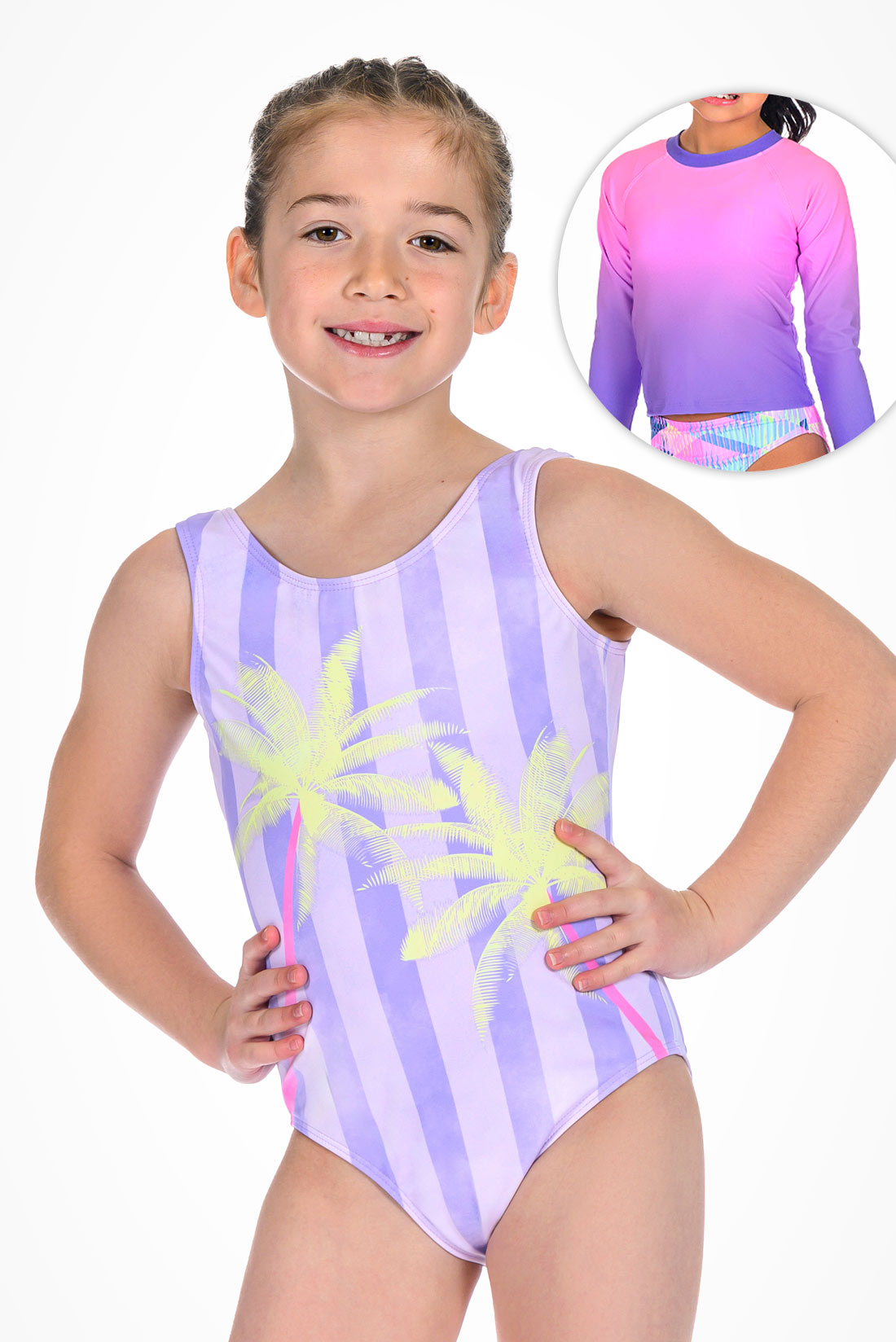 Purple palm tree swimsuit for girls by Destira, 2026