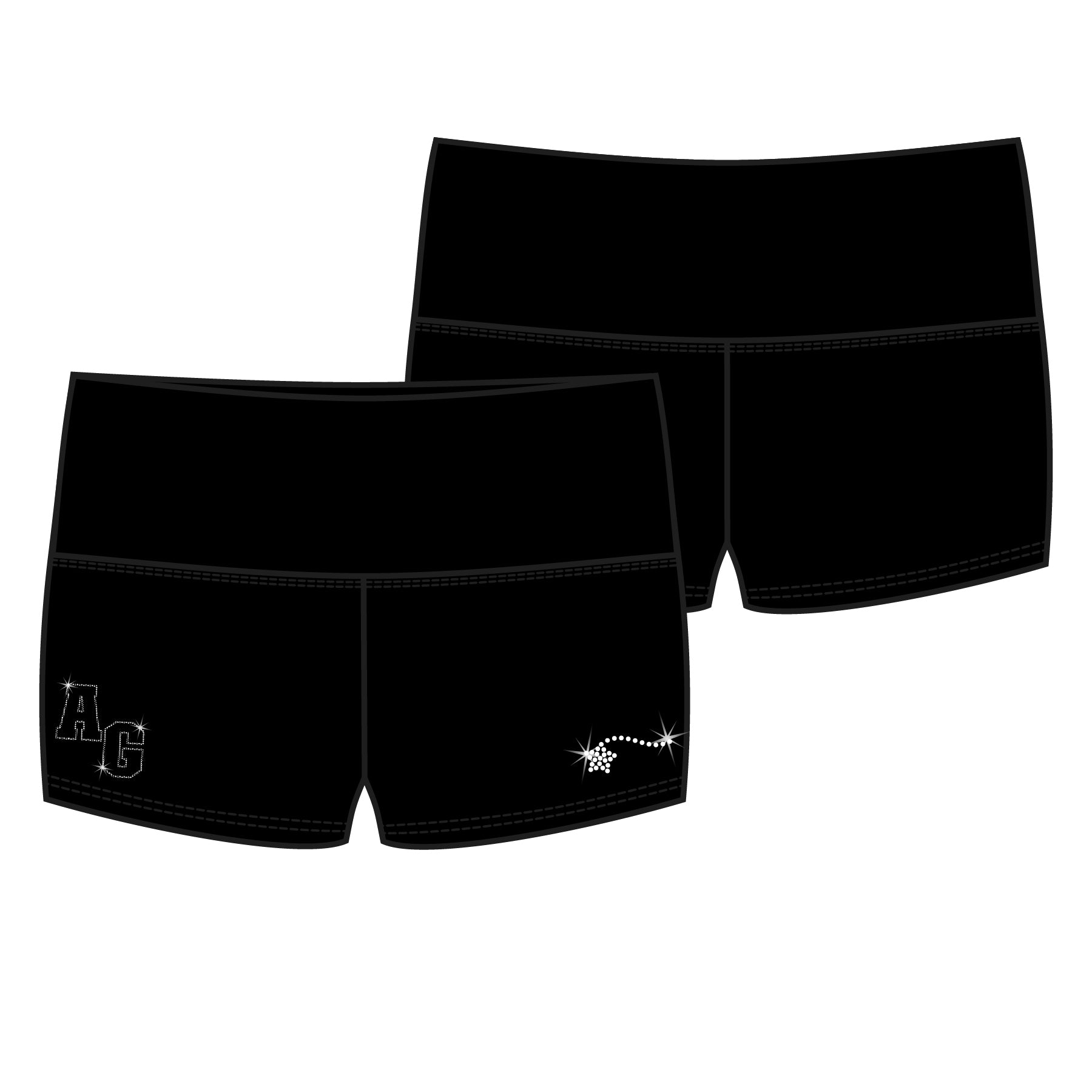 Black embellished sport shorts made for Destira's Ready Set Custom wholesale program