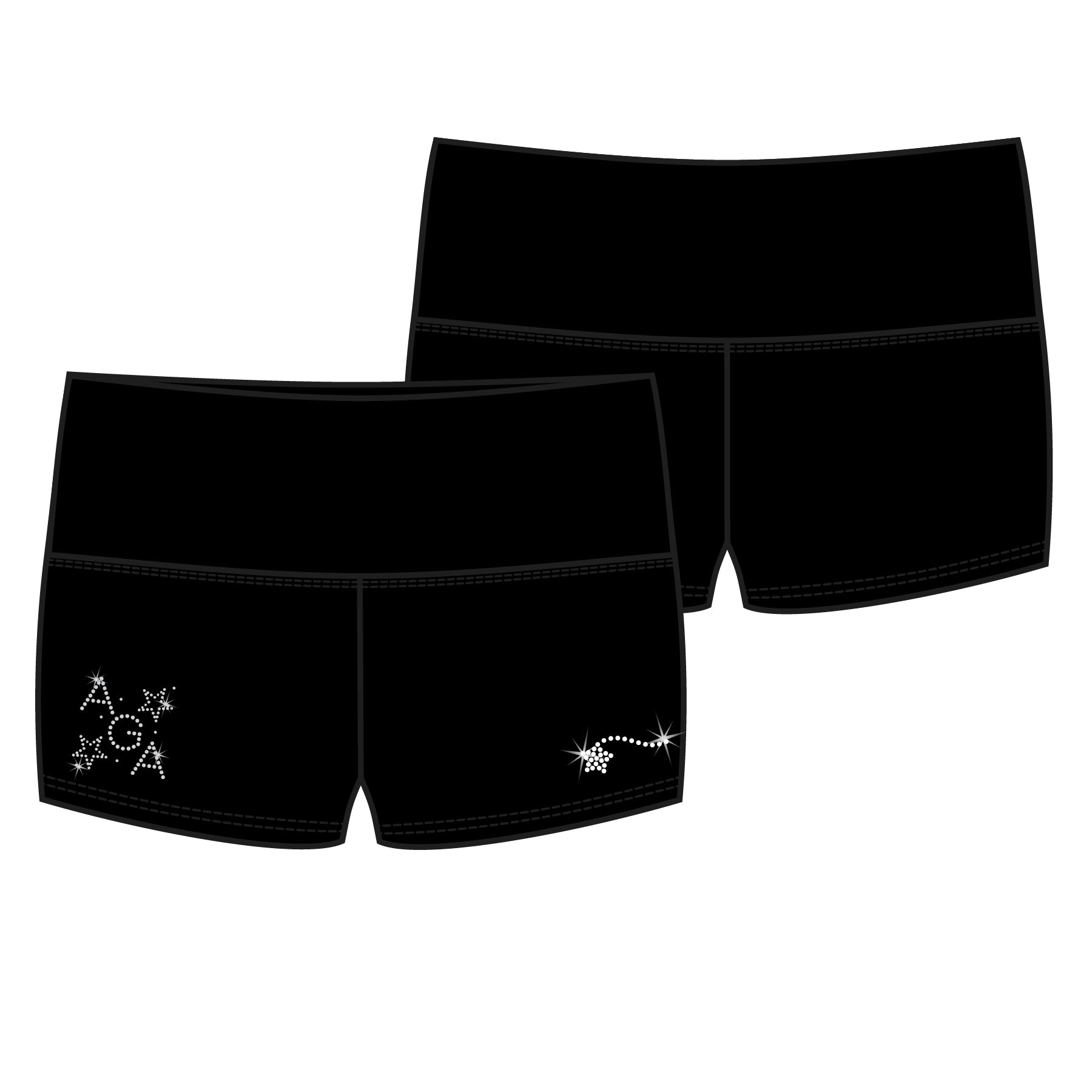 Black embellished girls sport shorts made for Destira's Ready Set Custom wholesale program