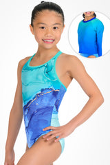 Tidal Wave Aqua One Piece and Blue Raspberry Rash Guard Set