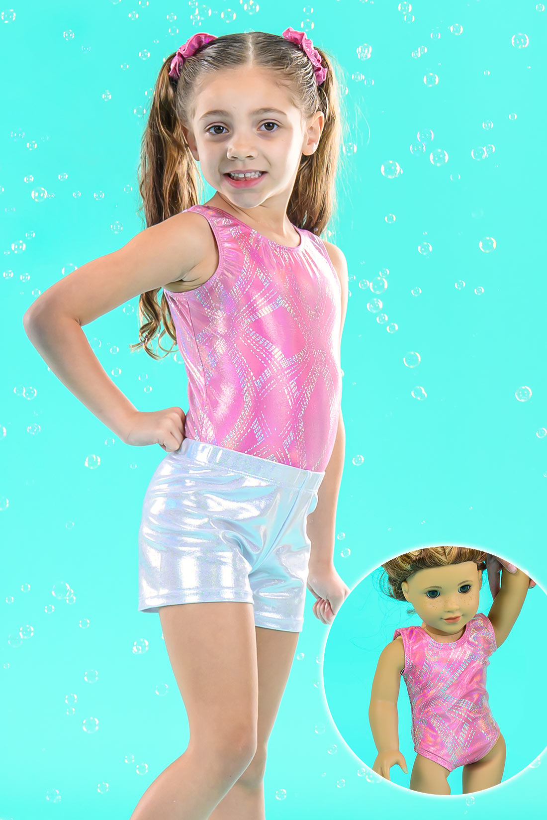 Pink and silver gymnastics clothes for girls by Desitra, 2024