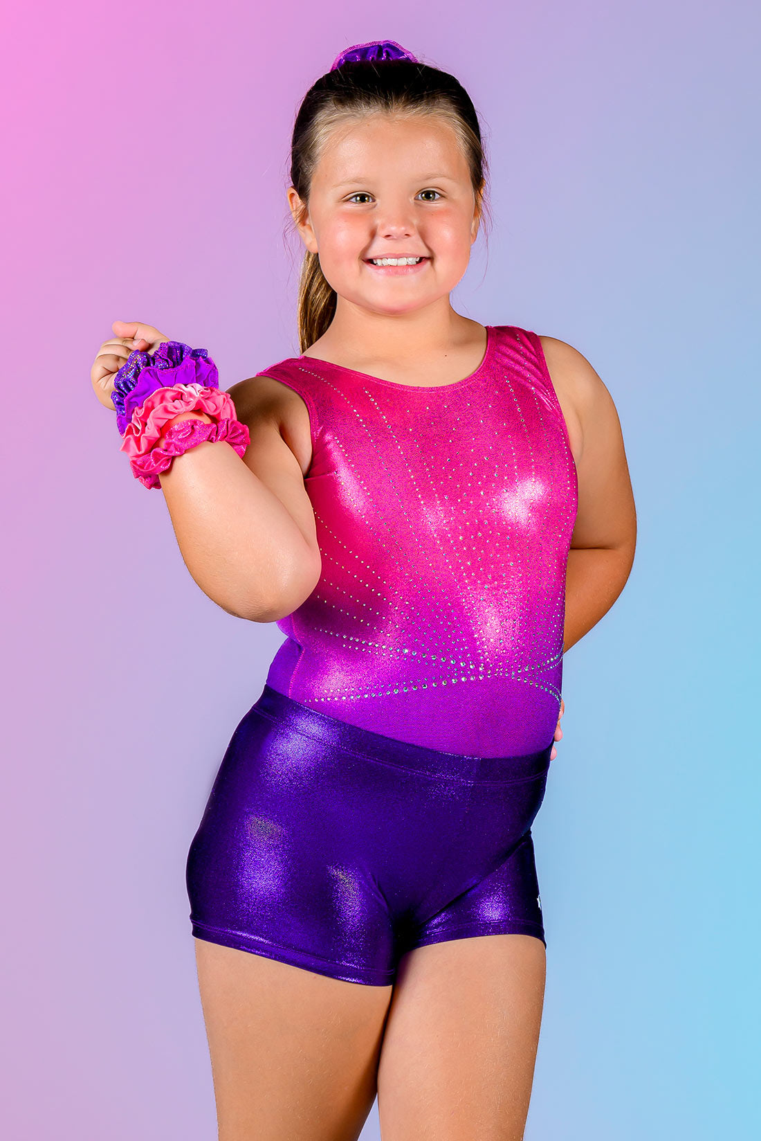 Purple sparkly gymnastics outfit for girls gymnastics, Desitra, 2023