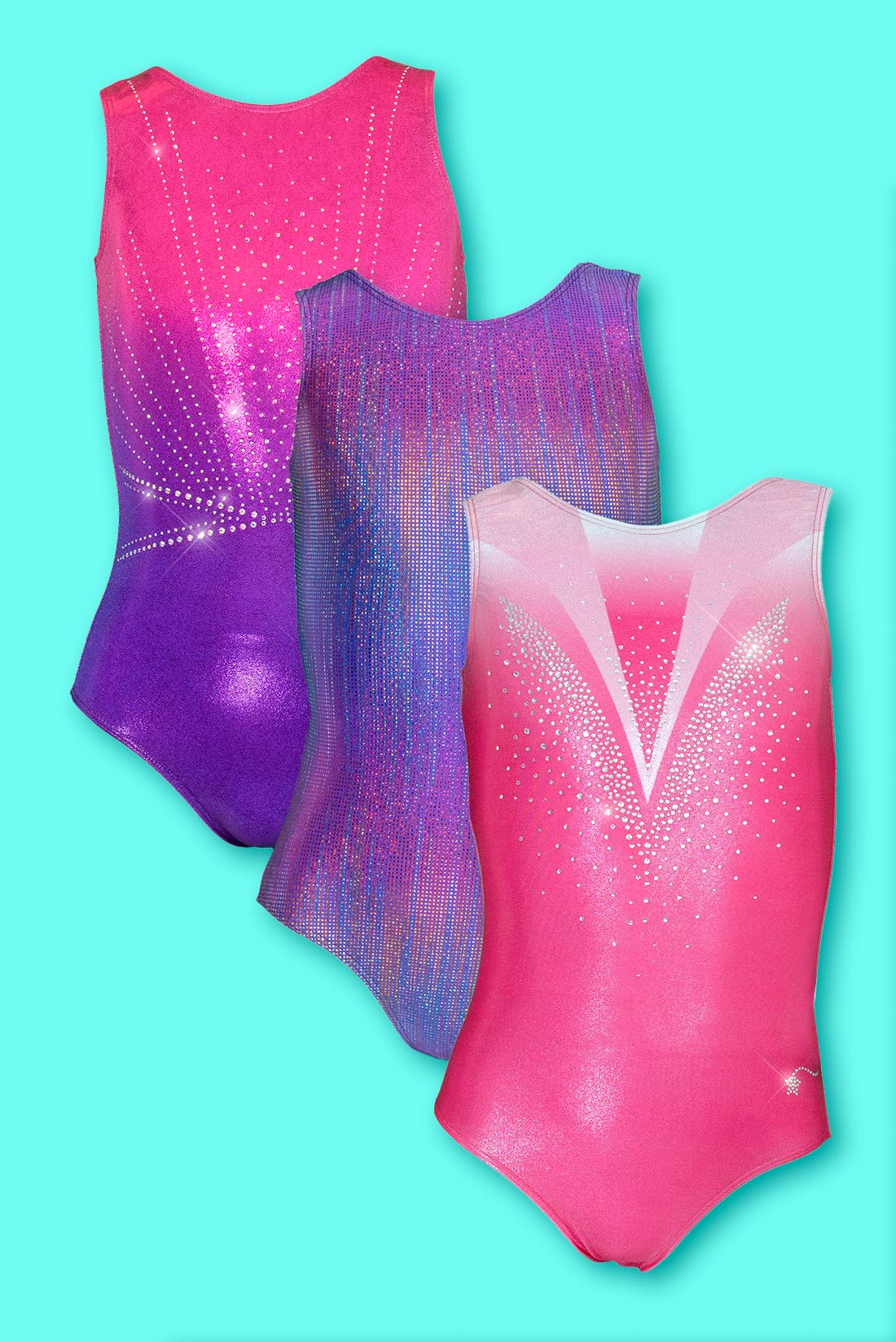 Sparkly gymnastics leotards for girls by Destira, 2024