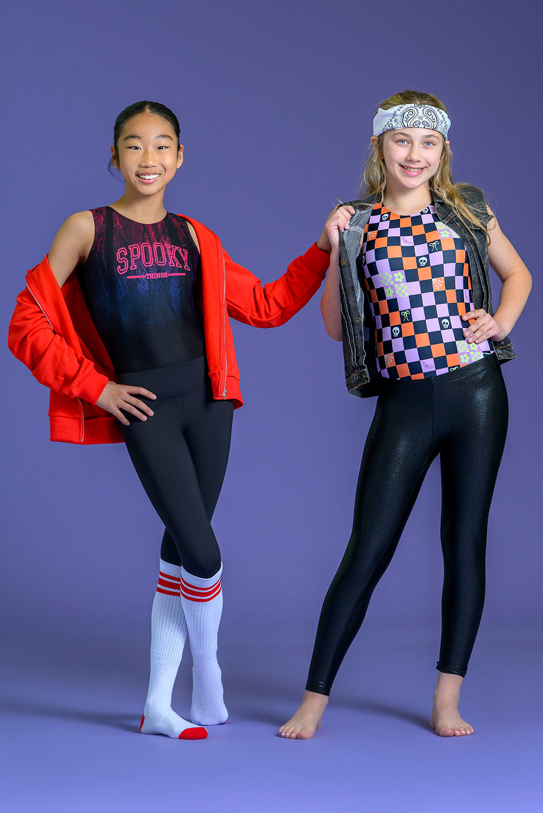 Destira girls Halloween gymnastics styles with mathching leggings 