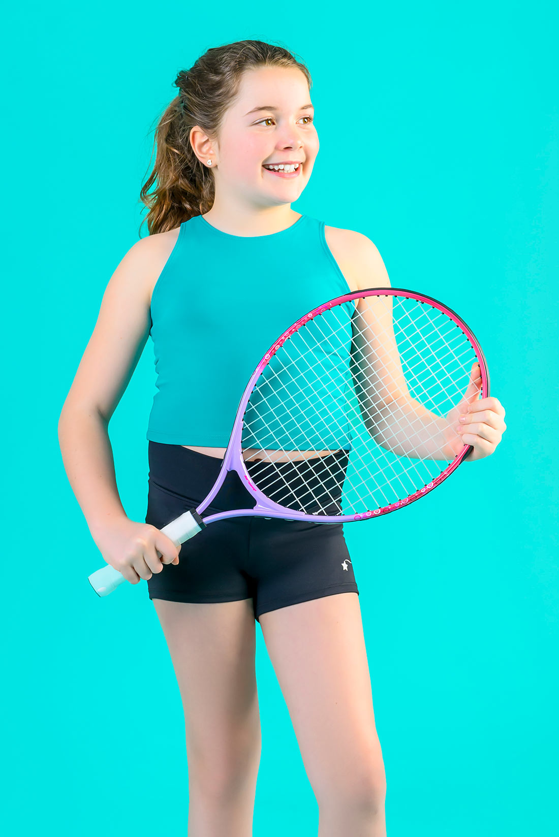 Turquoise and black tennis outfit by Destira, 2024