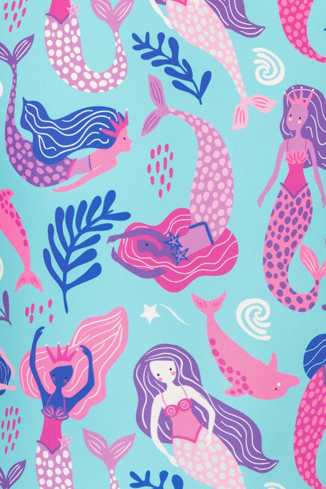 Pink and Purple mermaid print on blue background by Destira, 2024