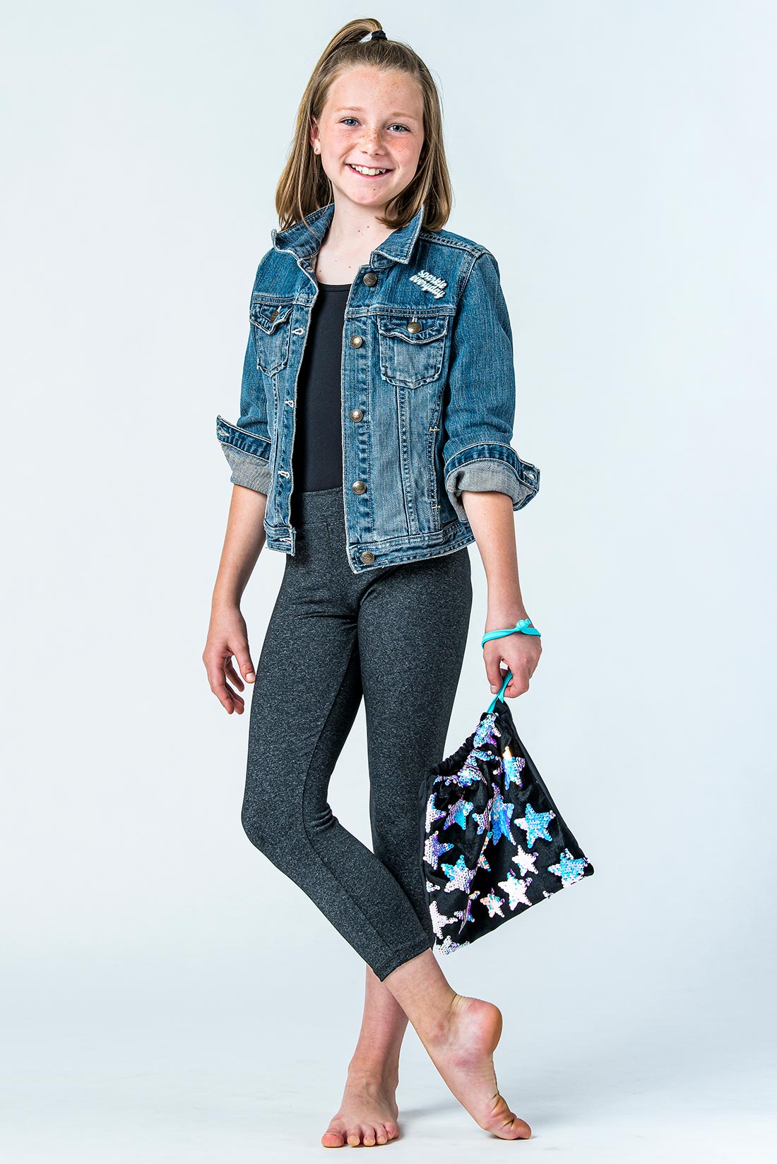 Black sparkly drawstring bag for gymnastics by Destira, 2025