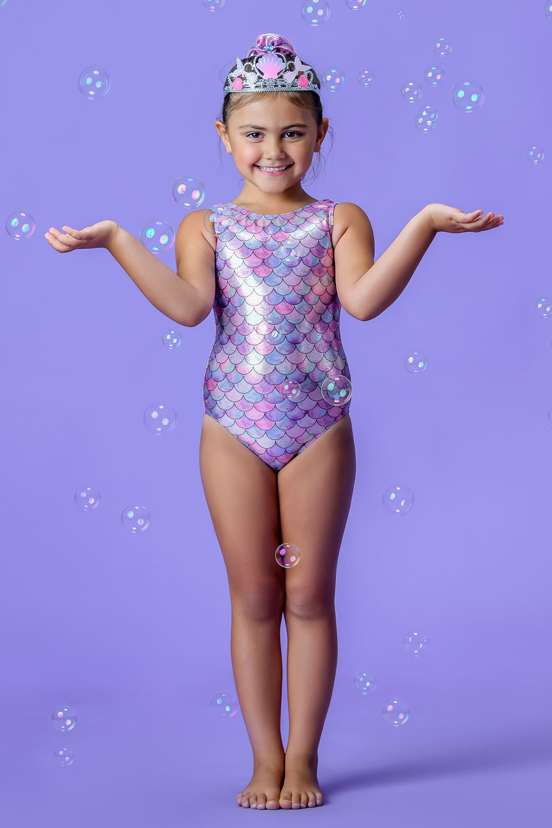 Purple mermaid scale gymnastics leotard, Destira, 2023