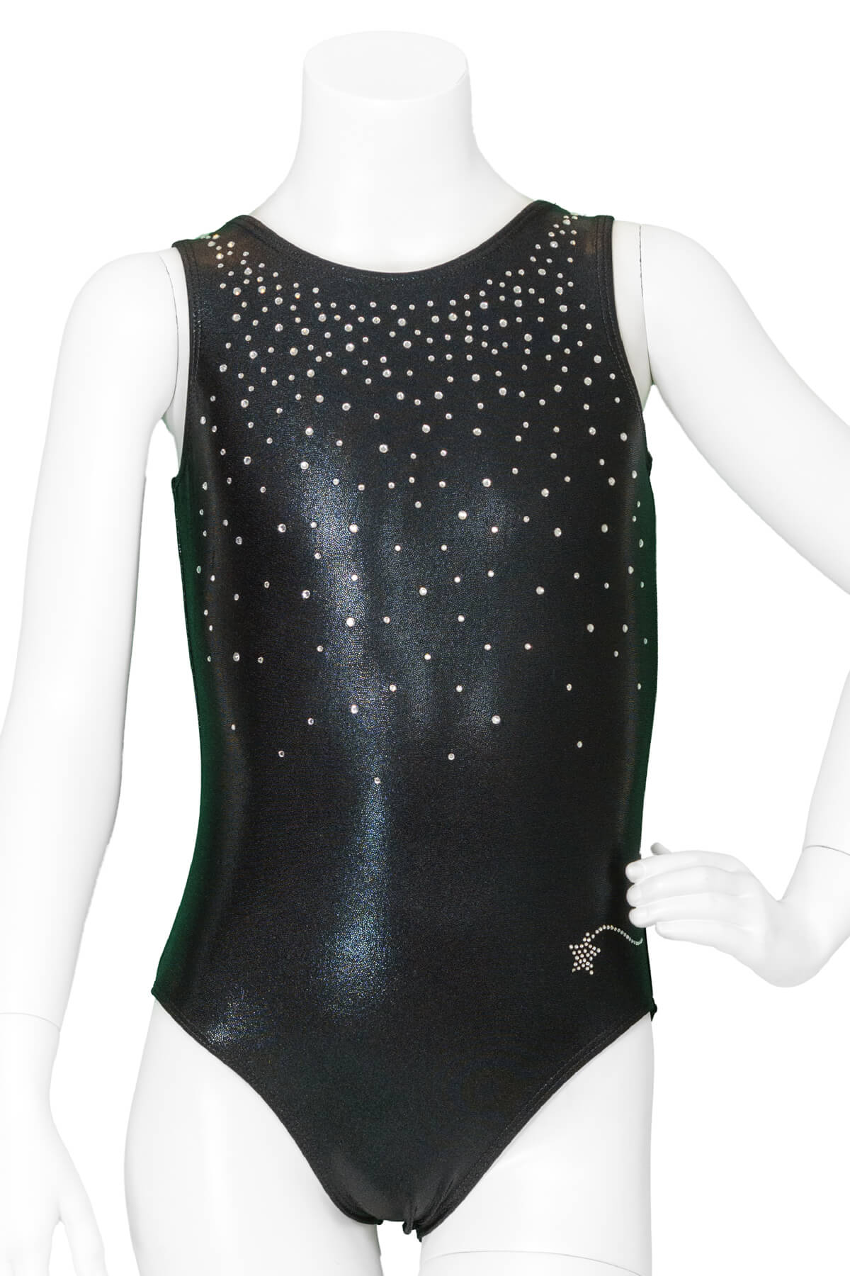 Black sparkle leotard for gymnastics and dance, Destira, 2023